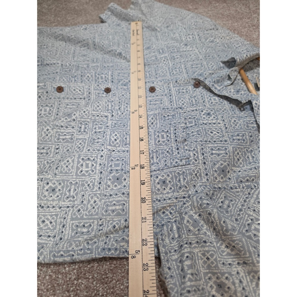 LL Bean Mens Blue Geometric Tile Print Cotton Short Sleeve Button Down Shirt M - Picture 4 of 6